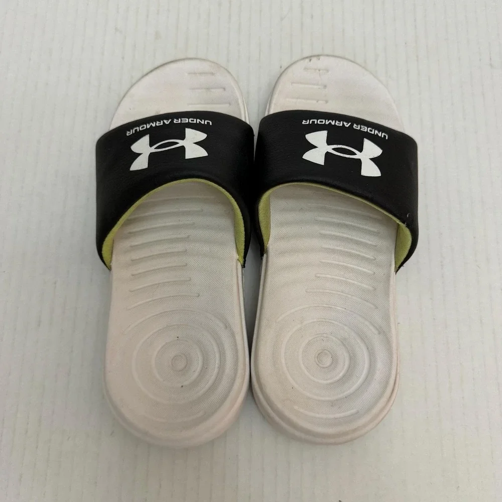 Under Armour Shoes Kids Size 13 Black White Slide Sandals Slip On Logo Comfort